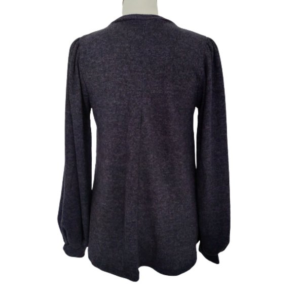 Riah Fashion Navy Blue Knit Ribbed Top Puff Sleeves Relaxed Fit NEW - Picture 8 of 9